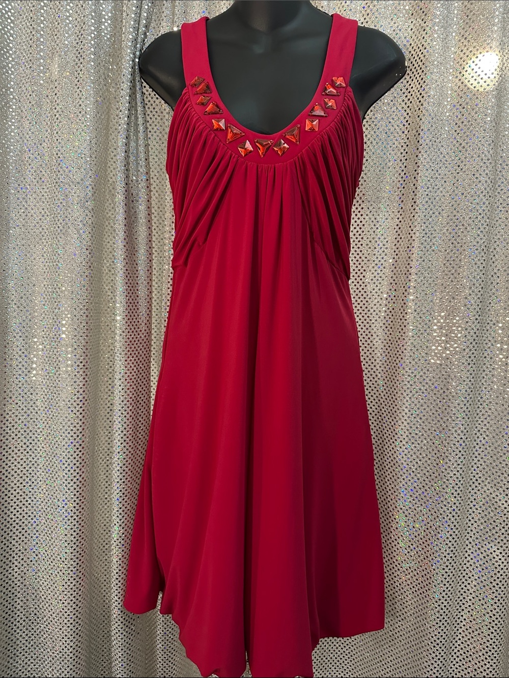 Vintage Bisou Bisou Red Embellished Sleeveless Mini Dress